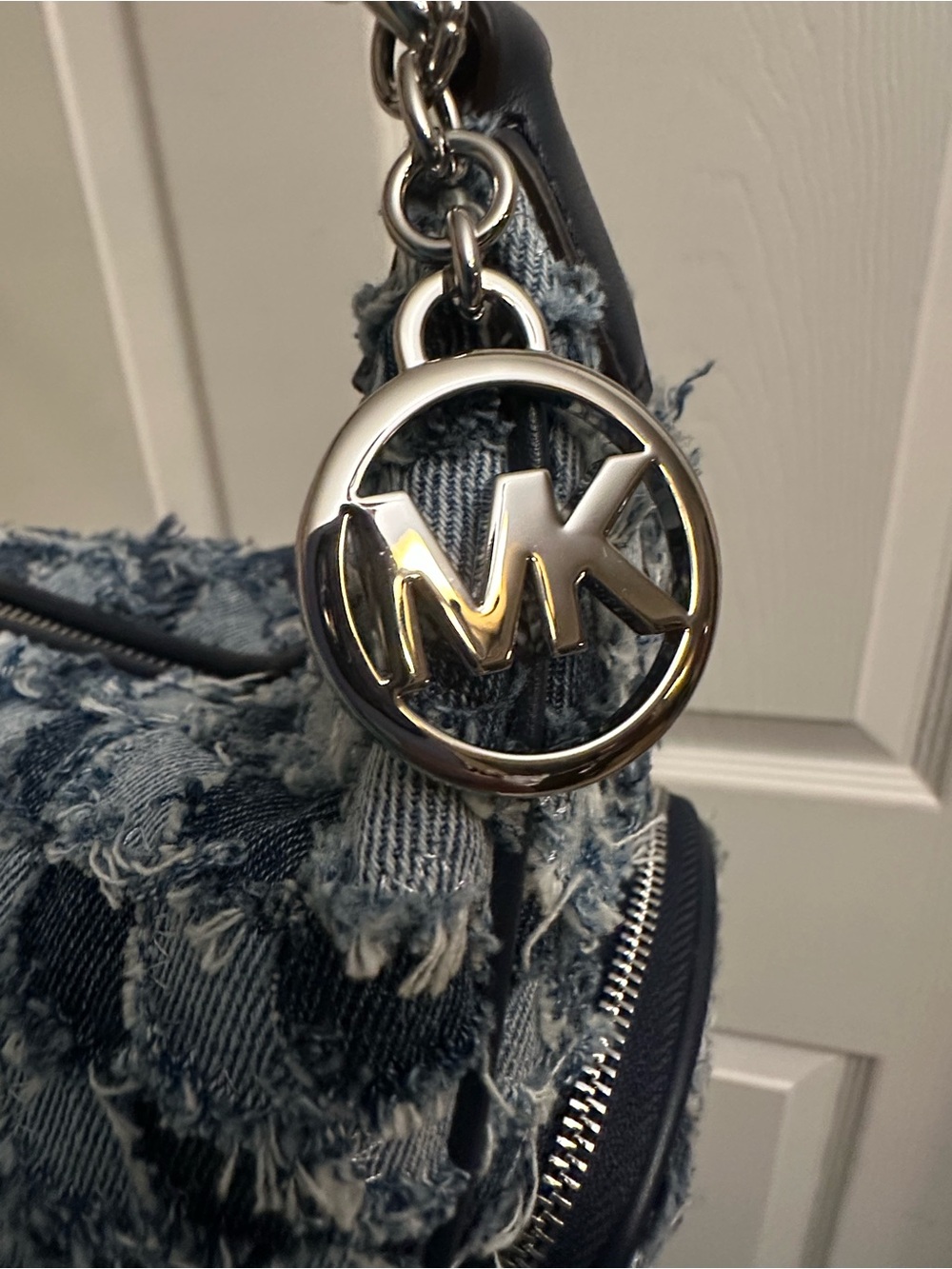 Michael Kors Denim Patchwork Shoulder Bag in Blue and Navy - Picture 7 of 15